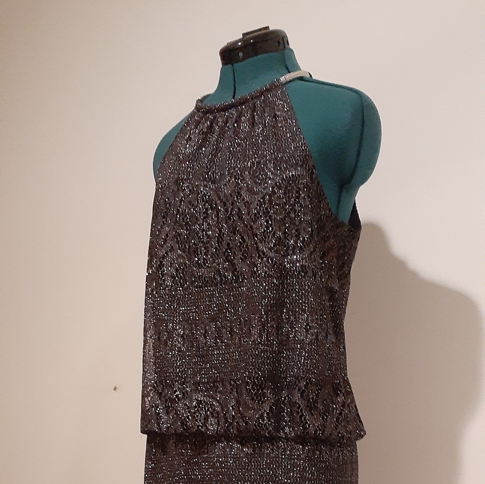 SLNY dark purple lace party dress